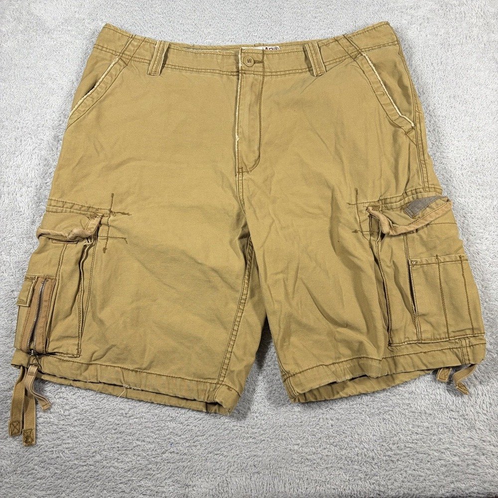 Aeropostale A87 Cargo Shorts Mens 38 Tan Baggy Y2K Skater Utility Distressed 10"
